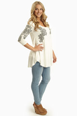 Ivory Black Paisley Accent Top