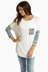 White Neon Multi-Color Printed Sleeve Top