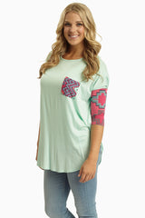 Mint Green Neon Aztec Printed Sleeve Top