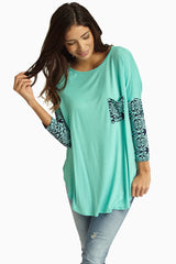 Aqua Navy Damask Printed Sleeve Top