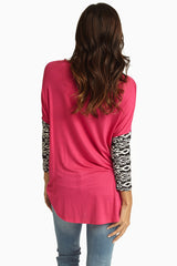 Fuchsia Black Damask Printed Sleeve Top