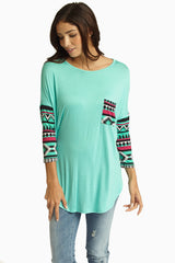 Aqua Tribal Printed Sleeve Top