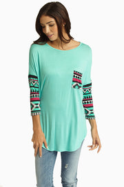 Aqua Tribal Printed Sleeve Top