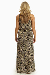 Black Beige Floral Printed Maxi Dress