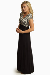 Ivory Black Paisley Draped Top Maxi Dress