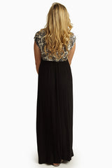 Ivory Black Paisley Draped Top Maxi Dress