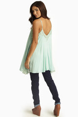 Mint Green Polka Dot Lace Accent Tank Top