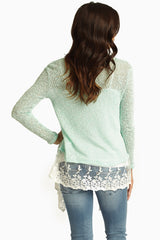 Mint Green Knit Lace Trim Cardigan