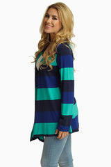 Royal Jade Navy Striped Colorblock Cardigan