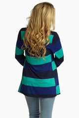 Royal Jade Navy Striped Colorblock Cardigan