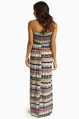 Ivory Multi-Color Printed Strapless Maxi Dress