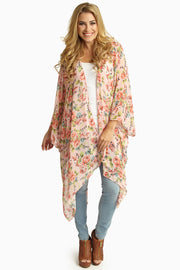 Pink Multi-Color Floral Sheer Maxi Cardigan