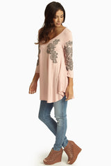 Light Pink Black Paisley Accent Top