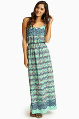 Mint Green Lace Floral Print Maxi Dress