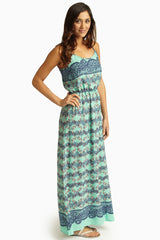 Mint Green Lace Floral Print Maxi Dress