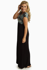 Black Moroccan Printed Top Maxi Dress