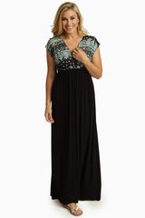 Black Moroccan Printed Top Maxi Dress