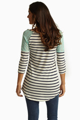 Aqua Lace Shoulder Striped Top