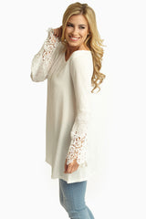 White Linen Crochet Trim Sleeves Bohemian Top