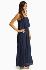 Navy Blue Overlay Chiffon Maxi Dress