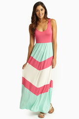 Pink Chevron Printed Bottom Maxi Dress