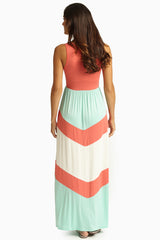 Coral Chevron Printed Bottom Maxi Dress