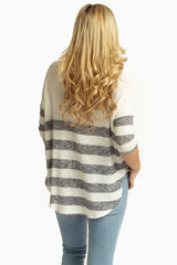 Charcoal White Striped Tribal Pocket Knit Top