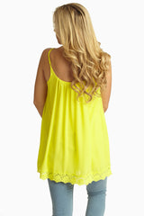 Yellow Chiffon Lace Trim Tank Top