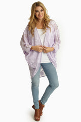 Lavender Textured Chiffon Open Cardigan