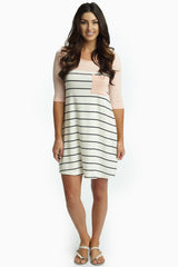 Pale Pink Colorblock Striped Bottom Dress