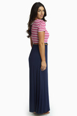 Fuchsia Striped Top Belted Maxi Dress