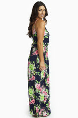 Navy Blue Vibrant Floral Maxi Dress