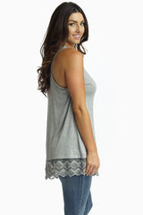 Grey Lace Trim Racerback Tank Top