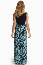 Aqua Damask Printed Bottom Maxi Dress