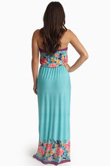 Aqua Tropic Floral Strapless Maxi Dress