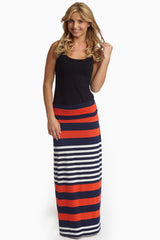 Red Navy White Alternating Striped Maxi Skirt