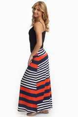 Red Navy White Alternating Striped Maxi Skirt