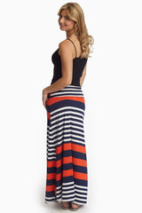 Red Navy White Alternating Striped Maxi Skirt