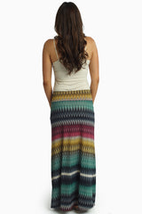 Green Multi-Color Chevron Printed Maxi Skirt