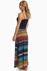 Navy Multi-Color Chevron Printed Maxi Skirt