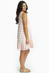 Light Pink Striped Lace Trim Tank Dress