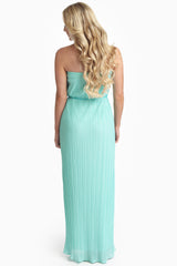 Mint Green Pleated Chiffon Strapless Maxi Dress