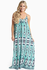 Mint Green Navy Abstract Printed Maxi Dress