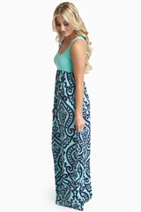 Mint Green Navy Damask Bottom Maxi Dress