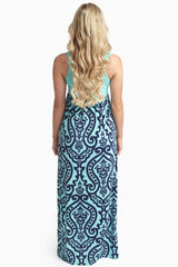 Mint Green Navy Damask Bottom Maxi Dress