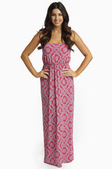 Fuchsia Paisley Diamond Strapless Maxi Dress