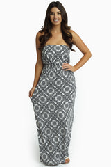 White Black Paisley Diamond Strapless Maxi Dress