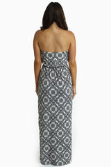 White Black Paisley Diamond Strapless Maxi Dress