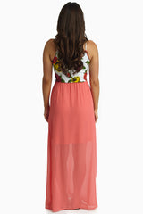 Coral Chiffon Floral Top Maxi Dress