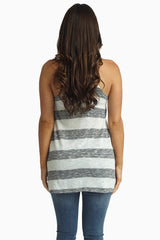 Grey Striped Crochet Pocket Tank Top